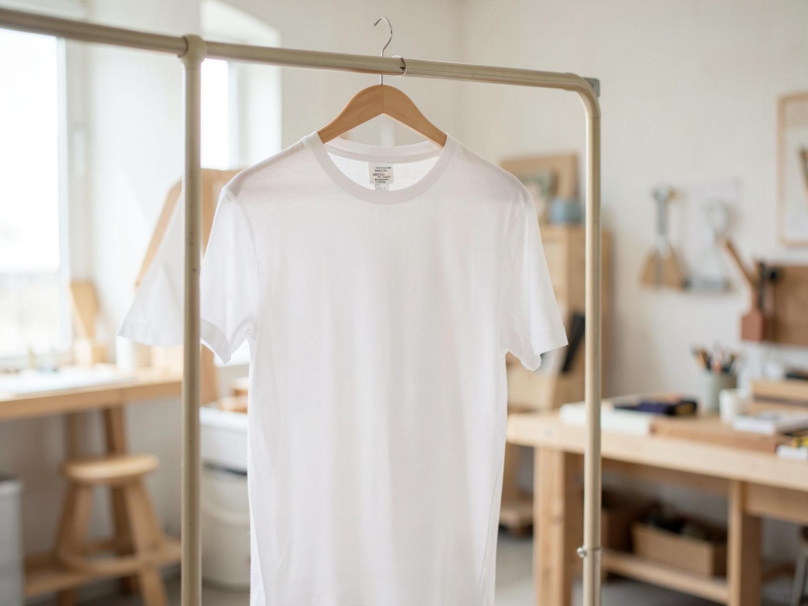 Vit t-shirt med egen design i en kreativ studio